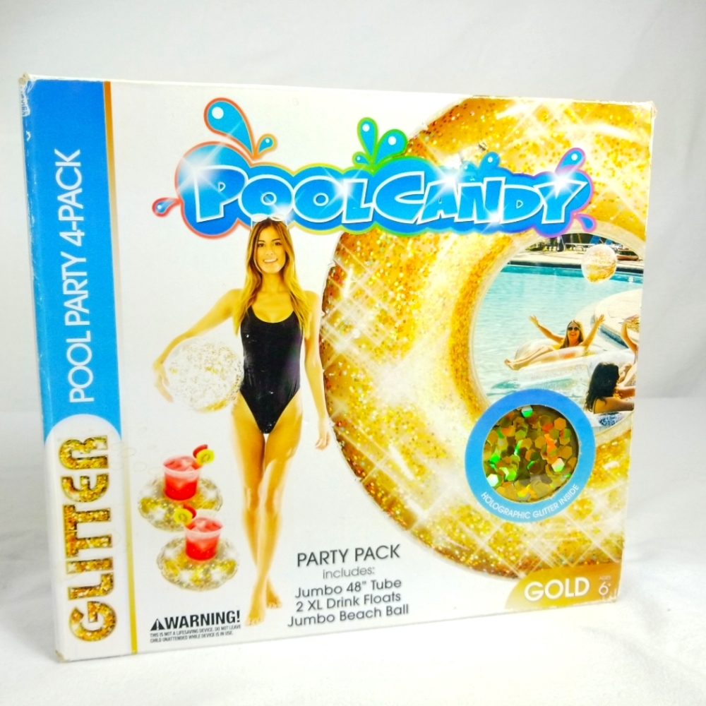 Pool Candy Gold Glitter Inflatable Pool Party 4 Pack Set